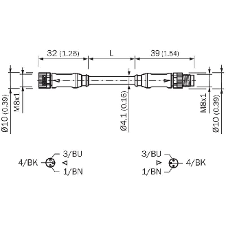M08A Fem Droit 3p/M08A Mâle Droit 3p; PUR 3x0,25 Noir Cpc 0.3m-Lire la description