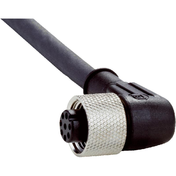 M12 Fem Coudé 8p; Câble PUR 7 fils Noir 7,5m-Lire la description