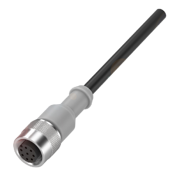 M12A Fem Droit 8p; Câble PUR Blindé 8x0.25 Noir Cpc 50m (36Vdc/30Vac)-Lire la description
