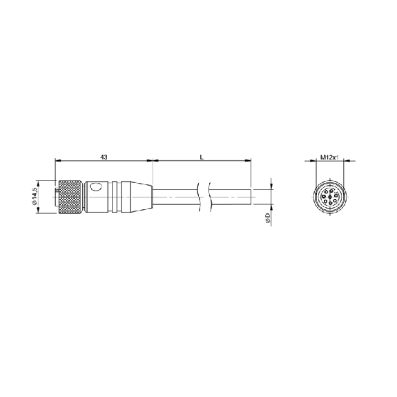 M12A Fem Droit 8p; Câble PUR Blindé 8x0.25 Noir Cpc 50m (36Vdc/30Vac)-Lire la description