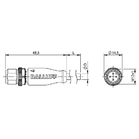 M12A Mâle Droit 4p; Câble PVC 4x0.34 Gris Cpc 10m (250V)-Lire la description
