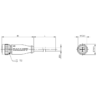 M12A Fem Droit 5p; Câble PVC 4x0.34 Gris Cpc 40m (250V)-Lire la description