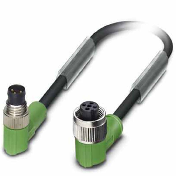 M12A Fem Coudé 3p/M08A Mâle Coudé 3p; Câble PUR 3x0,25 Noir Cpc 0.6m-Lire la description