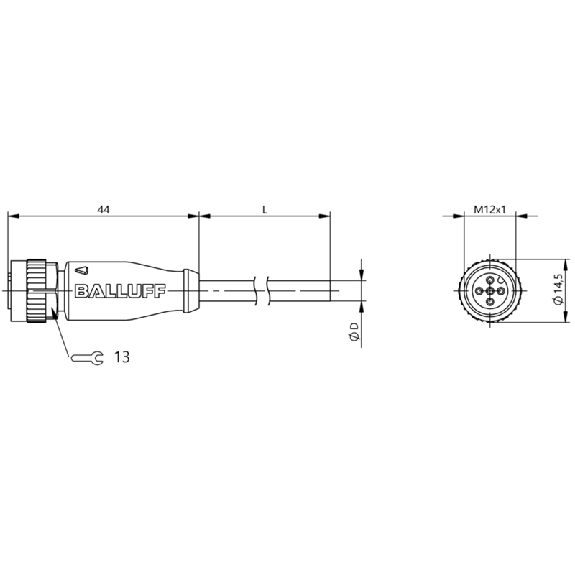 M12A Fem Droit 5p; Câble PVC 5x034 Gris 30m (60V)-Lire la description