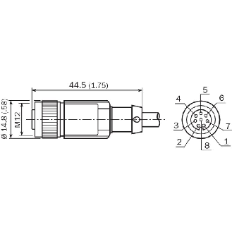 M12 Mâle Droit 8p; Câble PUR 8x0.25 Noir Cpc 5m-Lire la description