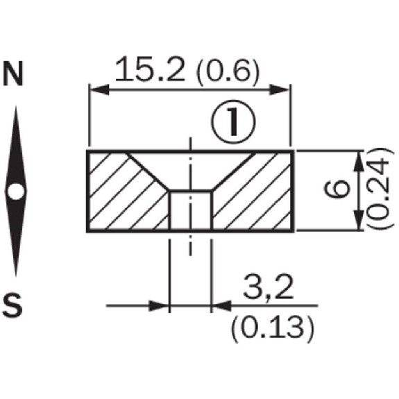 Aimant avec trou de fixation pour vis à tête conique M3, MPA-Lire la description