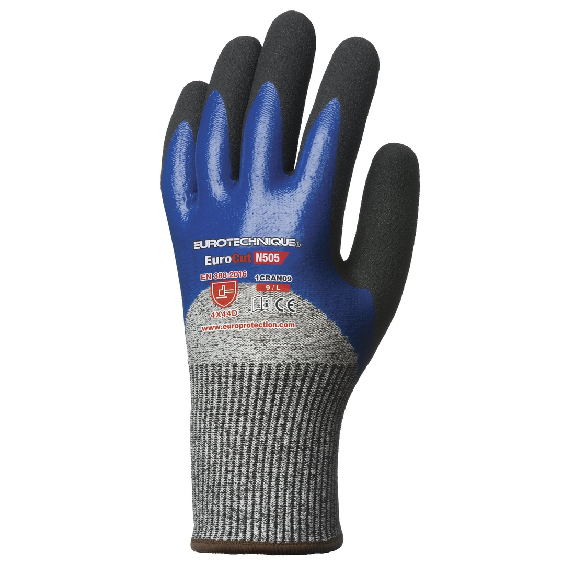 Coverguard - Gant anti-coupure noir bleu HPPE enduit nitrile EUROCUT N505 (Pack de 5) Coverguard - Gant anti-coupure noir bleu HPPE enduit nitrile EUROCUT N505 (Pack de 5)-Lire la description