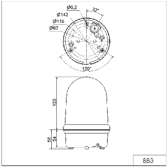 Gyrophare BM 24VAC/DC VERT IP65 Ø142mm NOIR-Lire la description