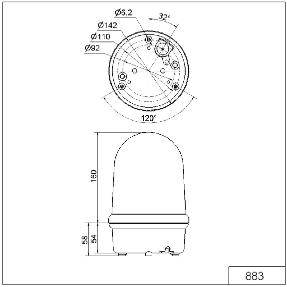 Gyrophare BM 24VAC/DC BLEU IP65 Ø142mm NOIR-Lire la description