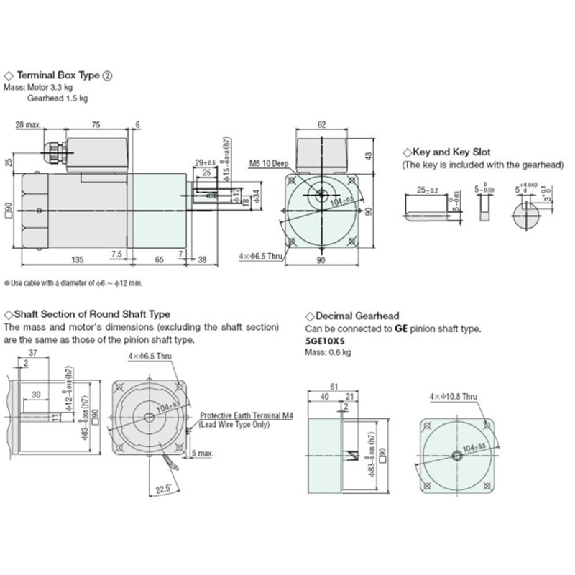 Moteur asynchrone 90W Bride de 90mm Arbre type GE-Lire la description
