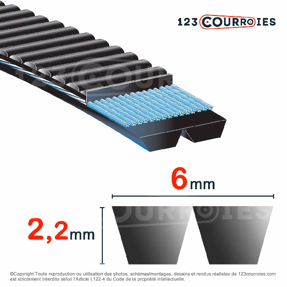 Courroie trapézoïdale polyuréthane Polyflex 3M515/2 Courroie trapézoïdale polyuréthane Polyflex 3M515/2-Lire la description