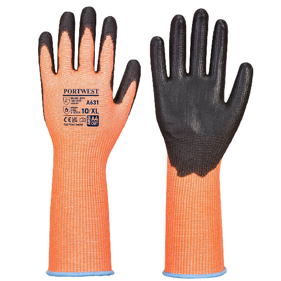 Portwest - Gants anti-coupure de niveau D haute visibilité à manchette longue-Lire la description