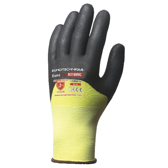Coverguard - Gant anti-coupure jaune noir HPPE enduit nitrile EUROCUT N318HVC (Pack de 5)-Lire la description