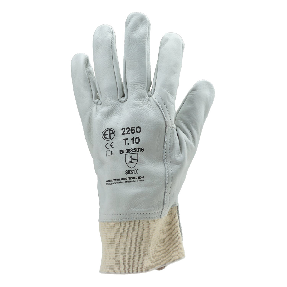 Coverguard - Gant de maîtrise blanc beige en fleur de vachette EUROSTRONG 2260 (Pack de 10)-Lire la description