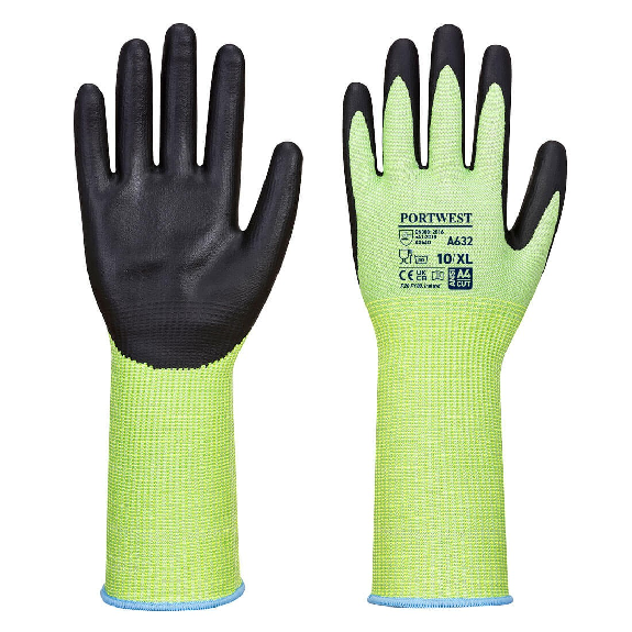 Portwest - Gants anti-coupure de niveau D coupe verte longue poignet-Lire la description