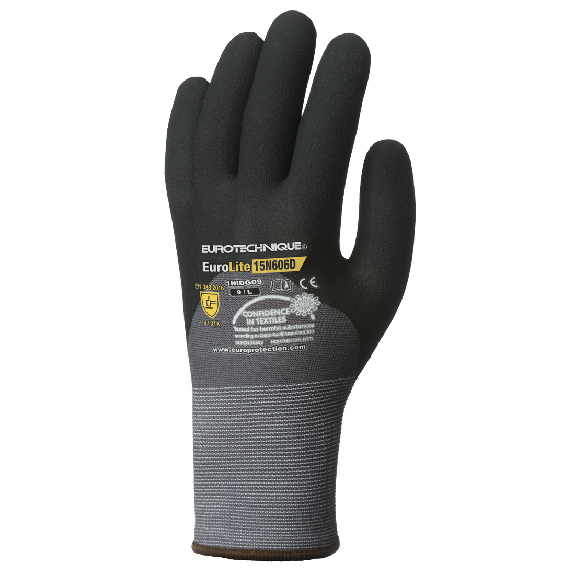 Coverguard - Gant de protection manutention noir gris en nitrile EUROLITE 15N606D (Pack de 10)-Lire la description