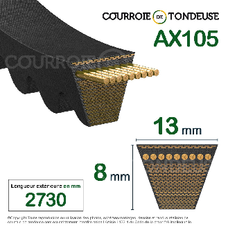 Courroie trapézoidale crantée Gold Label AX 2710 Ld / 13 x 2680 Li-Lire la description
