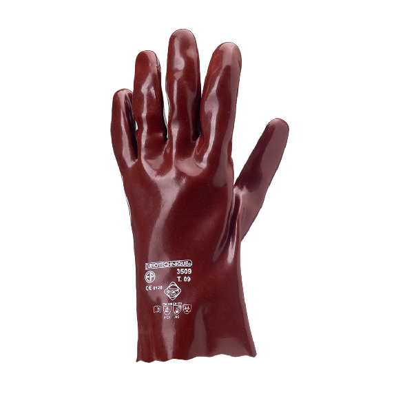 Coverguard - Gant de protection chimique rouge 27cm en coton enduit PVC EUROCHEM 3510 (Pack de 10)-Lire la description