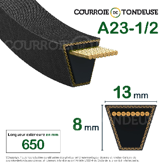 Courroie trapézoidale lisse VB A 630 Ld / 13 x 600 Li A23.5-Lire la description