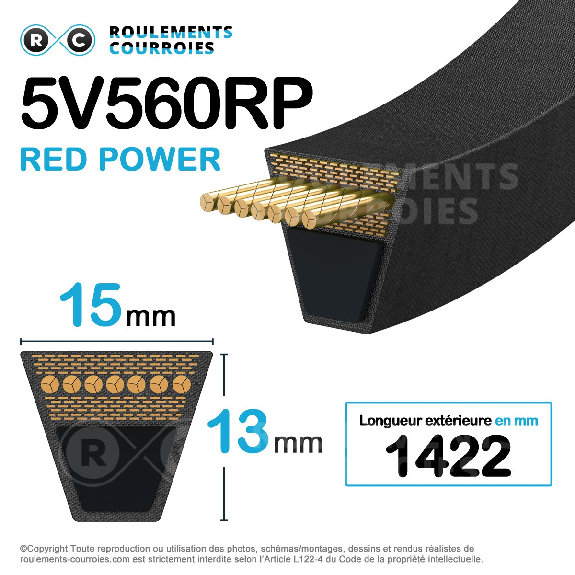 Courroie trapézoidale lisse Red Power 3 5V560-Lire la description