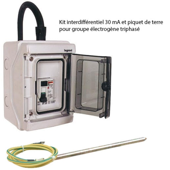 Coffret interdifférentiel triphasé 30 mA et piquet de terre-Lire la description