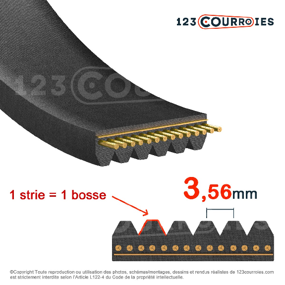 Courroie Poly-V striée automobile 9PK2550TM-Lire la description