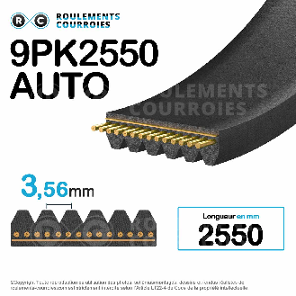 Courroie Poly-V striée automobile 9PK2550TM-Lire la description
