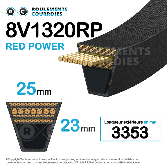 Courroie trapézoidale lisse Red Power 3 8V1320-Lire la description