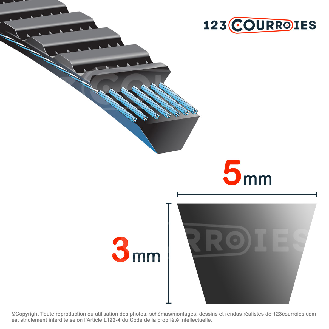 Courroie trapézoïdale polyuréthane Polyflex 5M345-Lire la description