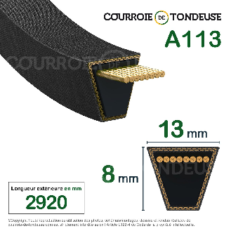 Courroie trapézoidale lisse Extra A 2900 Ld / 13 x 2870 Li A113-Lire la description
