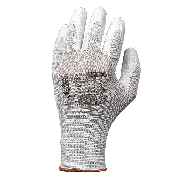 Coverguard - Gant blanc en polyester carbone enduit PU EUROLITE EST90 (Pack de 10) Coverguard - Gant blanc en polyester carbone enduit PU EUROLITE EST90 (Pack de 10)-Lire la description