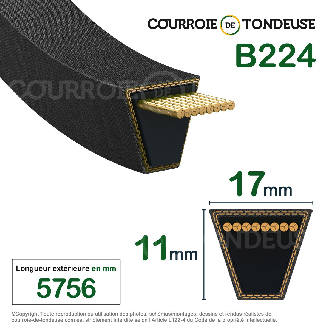 Courroie trapézoidale lisse Extra B 5697 Ld / 17 x 5657 Li B224-Lire la description