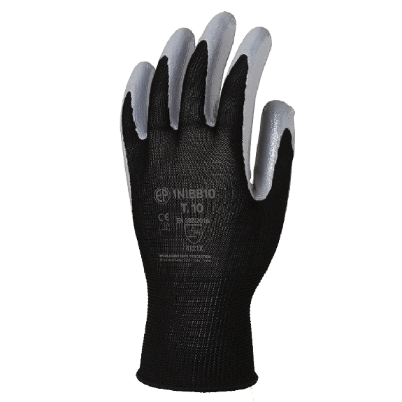 Gant tricoté polyester EUROTECHNIQUE enduit nitrile noir/gris T8 - COVERGUARD - 1NIBB08 Gant tricoté polyester EUROTECHNIQUE enduit nitrile noir/gris T8 - COVERGUARD - 1NIBB08-Lire la description