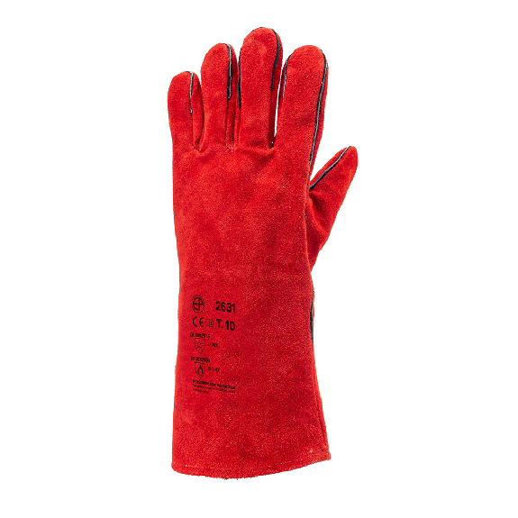 Coverguard - Gant anti-chaleur rouge croûte de vachette EUROWELD 2631 (Pack de 12)-Lire la description