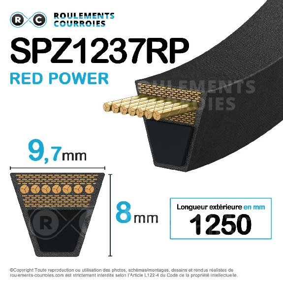 Courroie trapézoidale lisse Red Power 3 SPZ1237 Ld-Lire la description