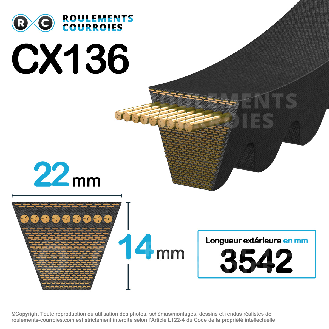 Courroie trapézoidale crantée Gold Label CX 3512 Ld / 22 x 3454 Li-Lire la description
