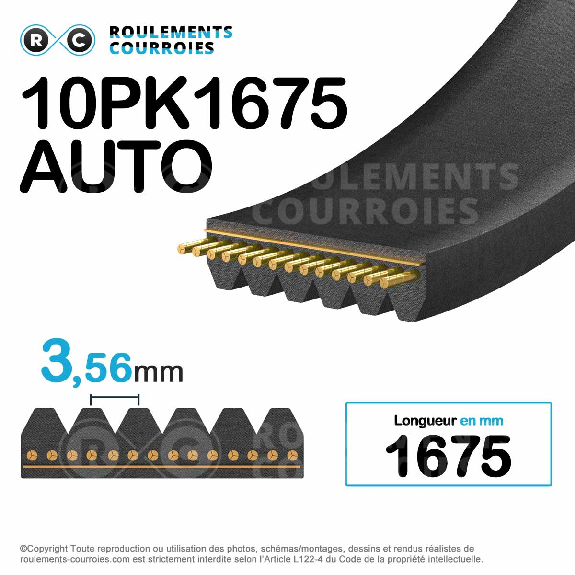 Courroie Poly-V striée automobile 10PK1675-Lire la description