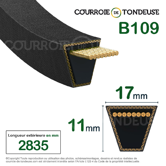 Courroie trapézoidale lisse Extra B 2809 Ld / 17 x 2769 Li B109-Lire la description