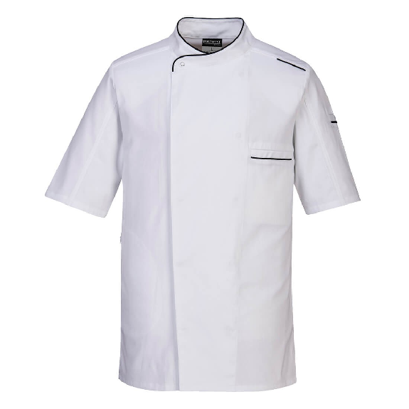 Portwest - Veste de chef manches courtes en tissu léger et transpirant Portwest - Veste de chef manches courtes en tissu léger et transpirant-Lire la description