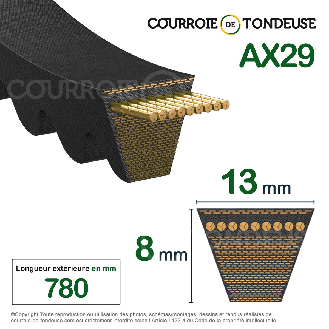 Courroie trapézoidale crantée Super TX X13 760 Lp AX29-Lire la description