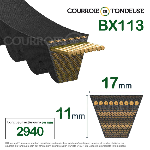 Courroie trapézoidale crantée Gold Label BX 2911 Ld / 17 x 2871 Li-Lire la description