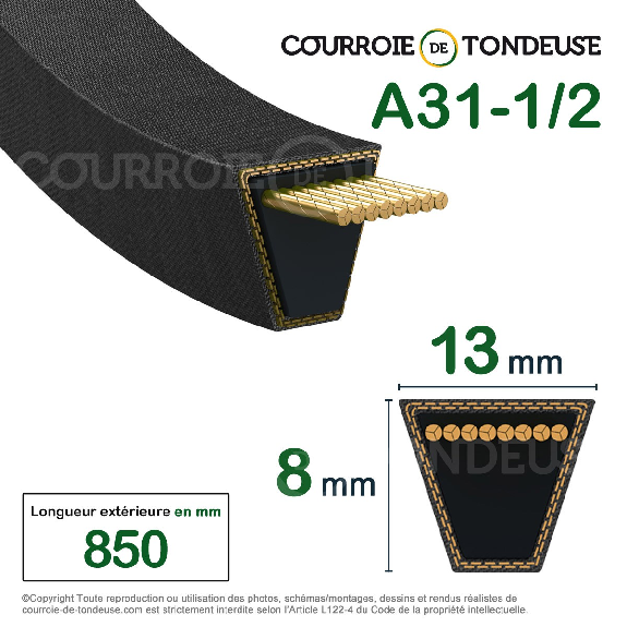 Courroie trapézoidale lisse VB A 830 Ld / 13 x 800 Li A31.5-Lire la description
