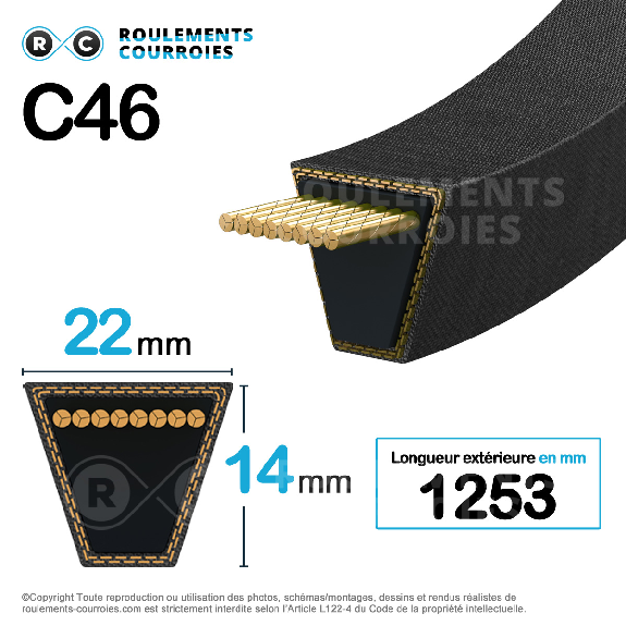 Courroie trapézoidale lisse Texrope S84 C46 / 22 001288/22 x 1200 Li Courroie trapézoidale lisse Texrope S84 C46 / 22 001288/22 x 1200 Li-Lire la description