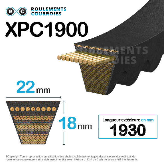 Courroie trapézoidale crantée Texrope HFX Plus XPC1900-Lire la description