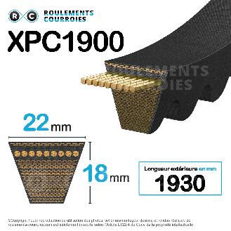 Courroie trapézoidale crantée Texrope HFX Plus XPC1900-Lire la description