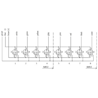 Répartiteur 8xM12 4p; Câble PUR/PVC UL/CSA 8*0,34+3*0,75, 5m-Lire la description
