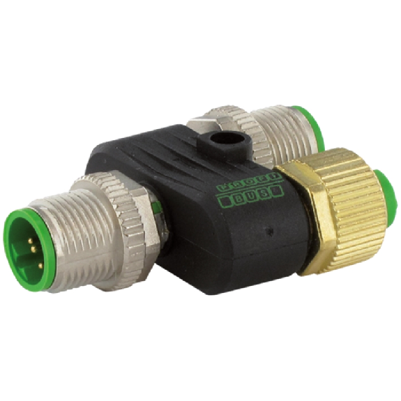 Coupleur en T M12B Mâle Droit 5p/Fem-Mâle Droit 5p Profibus Blindé-Lire la description
