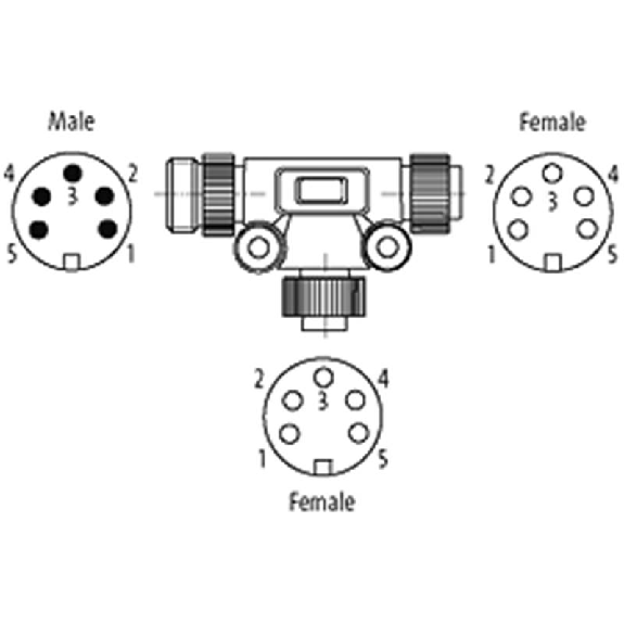 Coupleur en T 7/8'' Fem Droit 5p > Fem/Mâle Droit 5p Blindé-Lire la description
