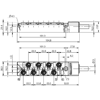 Répartiteur 8xM8 Fem 4p, PNP / Câble PUR Noir Cpc 30m-Lire la description