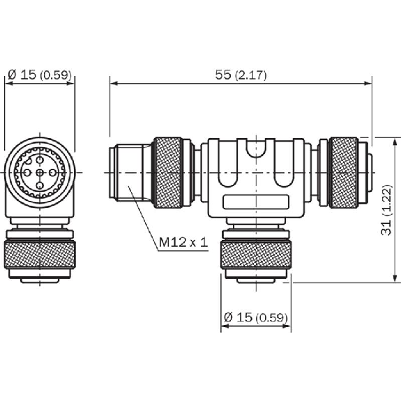 Coupleur en T M12 Mâle 5p / 2xM12 Fem 5p-Lire la description